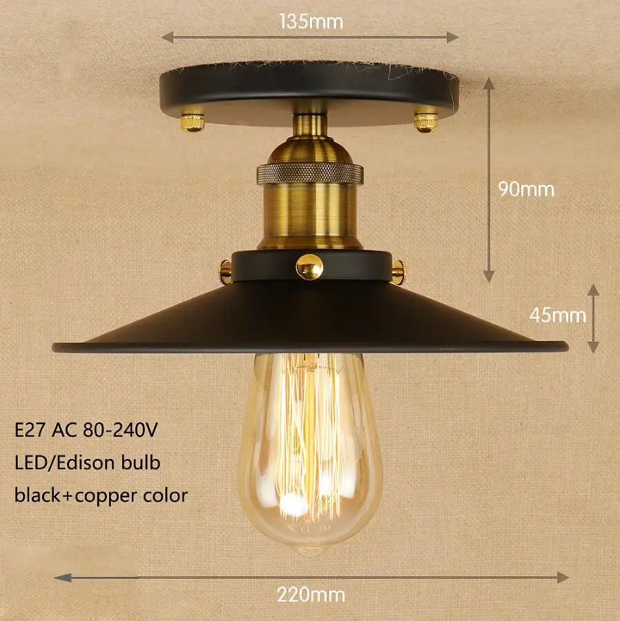 5 стилей, винтажный потолочный светильник в стиле лофт, Светодиодная лампа E27 AC 110V 220 V, потолочные светильники, декоративный светильник для спальни, гостиной, ванной комнаты - Цвет корпуса: X03 black copper