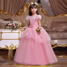 Длинные кружевные вечерние платья принцессы с короткими рукавами для выпускного вечера детское свадебное платье для девочек костюм для первого причастия для девочек от 4 до 12 лет