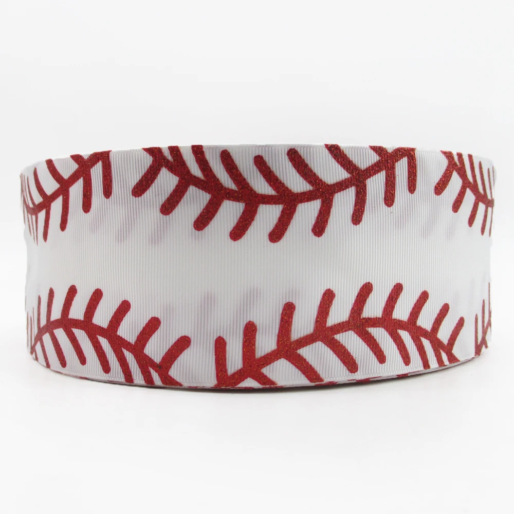 

3'' 75mm glitter Baseball line printed polyester ribbon 10 yards,DIY handmade materials,wedding gift wrap,10Y52440