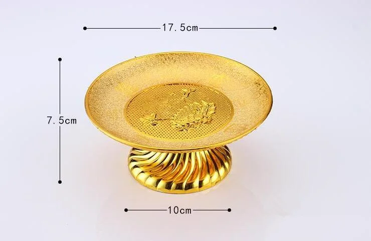 7 дюймов Золотая пластиковая Фруктовая тарелка благородный буддийский поднос для поклонения божеств буддийская церемония благородные деньги и сокровища