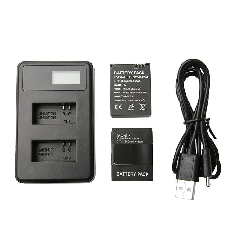 

3.7V 1680mAh Hero 3 bateria Battery + LED USB Dual Charger For Gopro Hero 3 Go pro Session 4K Action Sport Camera Accessories