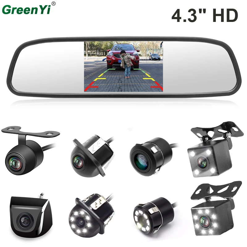 

GreenYi 4.3 Inch TFT LCD Car Rear View Mirror Monitor for Backup Camera CCD Video Auto Parking Assistance Reversing Car-styling