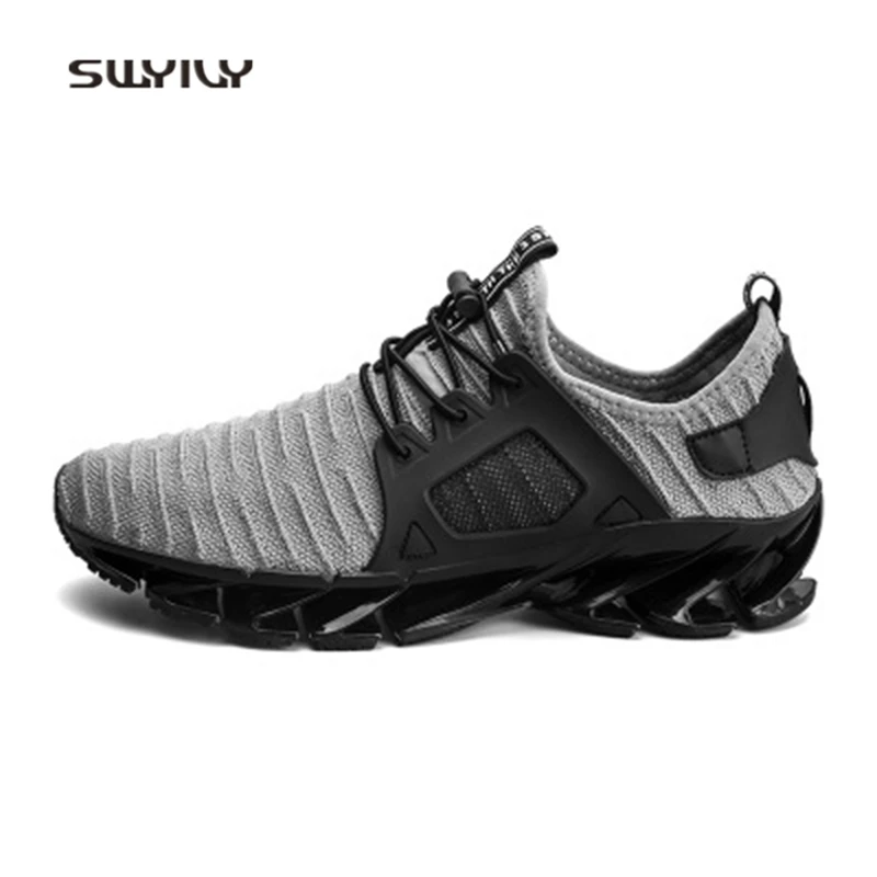 SWYIVY Men Running Shoes Weaving Breathable Shock Absorption Sneakers 2018 Non-slip Lace-up Soft Male Sport Shoes Hard-wearing