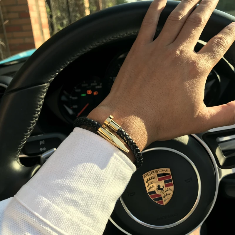 Мужской браслет mcllroy из натуральной кожи золота нержавеющей стали 6 мм|bracelet