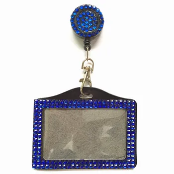 

Bling Rhinestone Credit Card Bus Card Case ID Badge Holder with Crystal Retractable Badge Reel Stationery 1pcs Blue Color