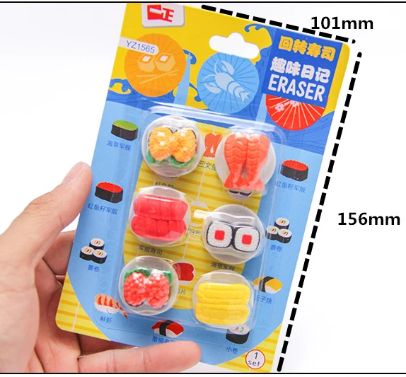 Kawaii ластик 60 шт./10 комплектов милые в форме суши Ластики для карандашей творческая пища резинка для детей Резина