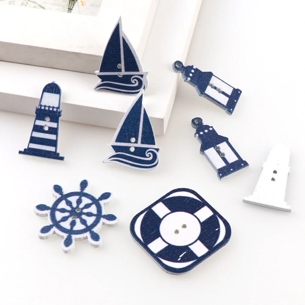 

Scrapbooking ButtonsWooden Button Sea Steering Wheels Pattern Scrapbook 50Pcs 2 Holes Mixed Wood Decorative Sewing Buttons