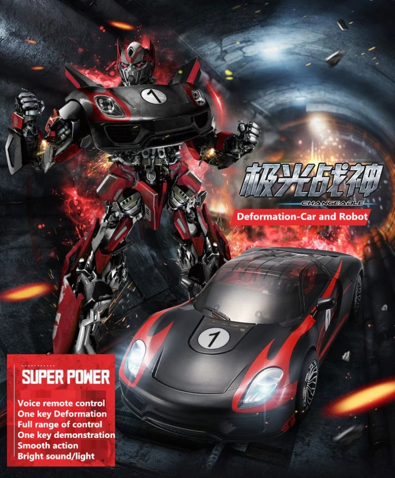

Newest design remote control demonstration robot and car Jia Qi tt682 2.4G One key Deformation Voice Remote Control model toy
