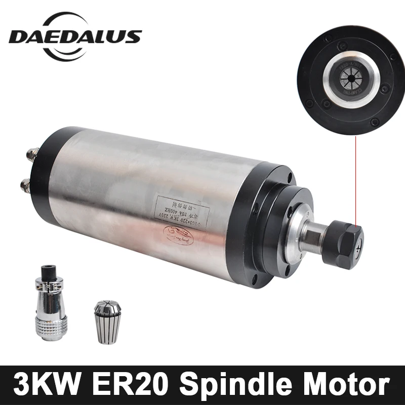 

CNC 3KW 100MM Spindle Motor ER20 Collet Chuck 220V/380V Water Cooled Spindle Motor 4pcs Bearings For Engraver Milling Machine