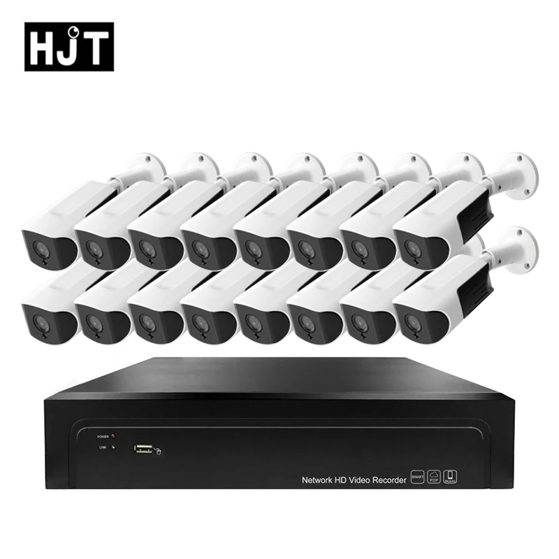 HJT ip-камера 16CH POE NVR 1080P 2.0MP H.264/H.265 48V Комплект камер видеонаблюдения камера P2P