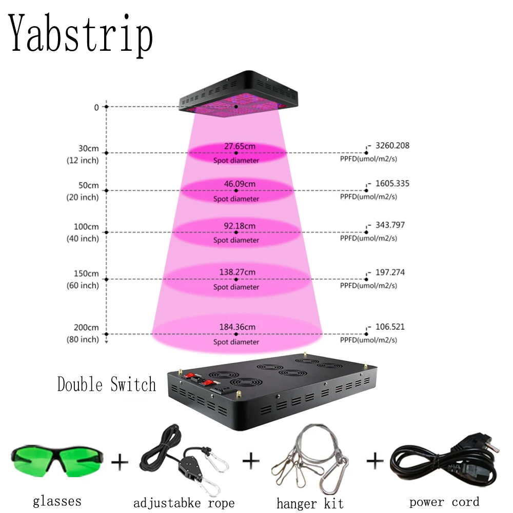 Yabstrip 1800 Вт двойной переключатель полного спектра светильник фитолампа для