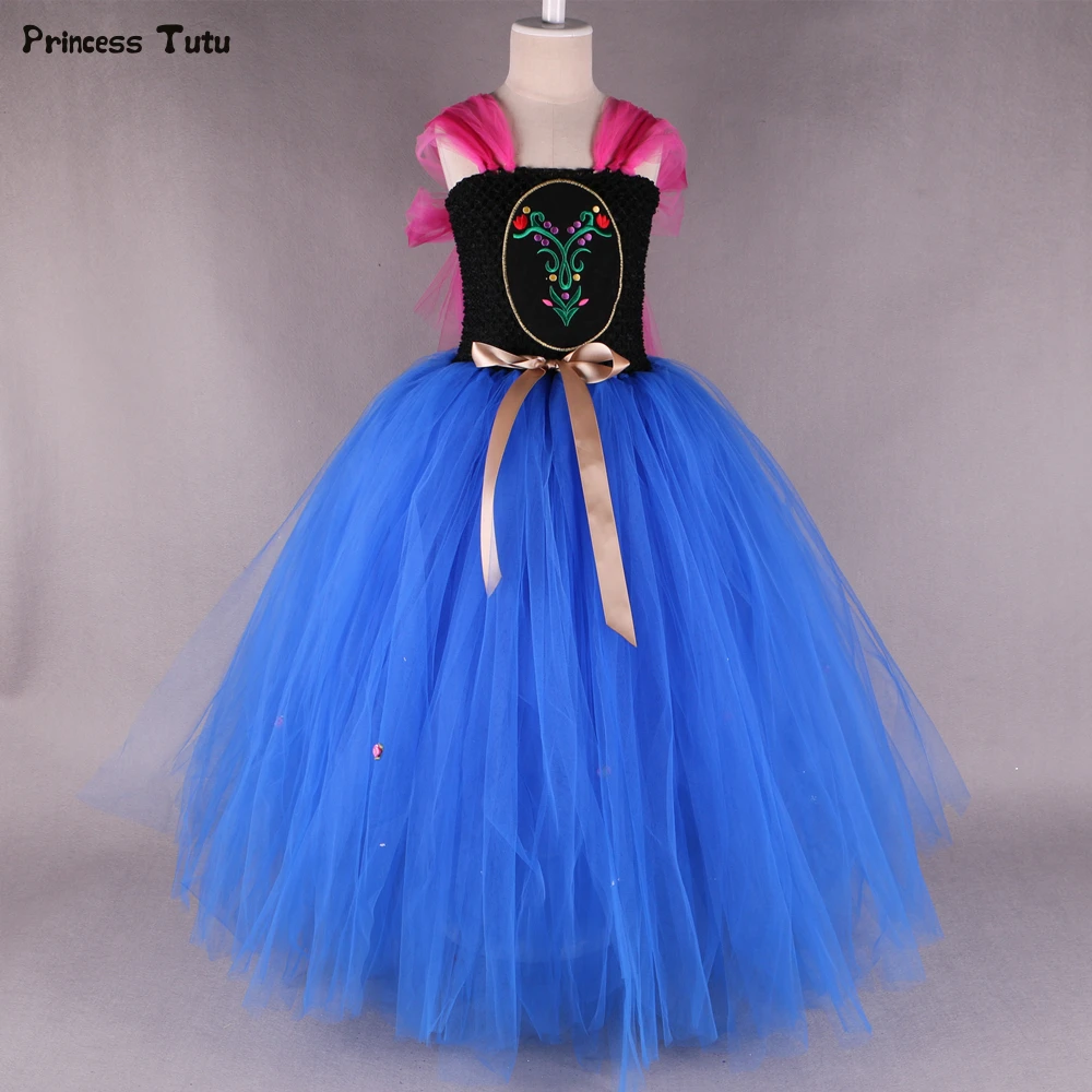 Принцесса Анна Юбки-пачки для девочек День рождения бальное платье голубое платье для девочек косплей на Рождество и Хэллоуин костюм платье
