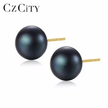 CZCITY 18k Pearl Stud Earrings 7-7.5mm Natural Freshwater Pearl & Pure 18k Yellow Gold Earrings White/Pink/Purple/Gold/Black