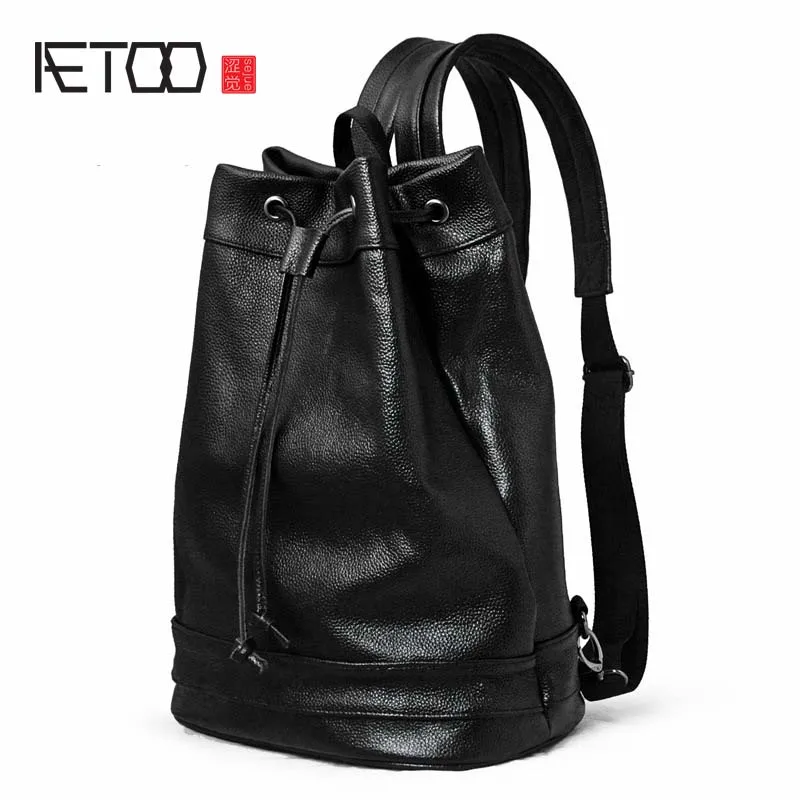 

AETOO Shoulder bag male leather backpack litchi furrow layer leather leisure computer bag men and women tide package travel bag