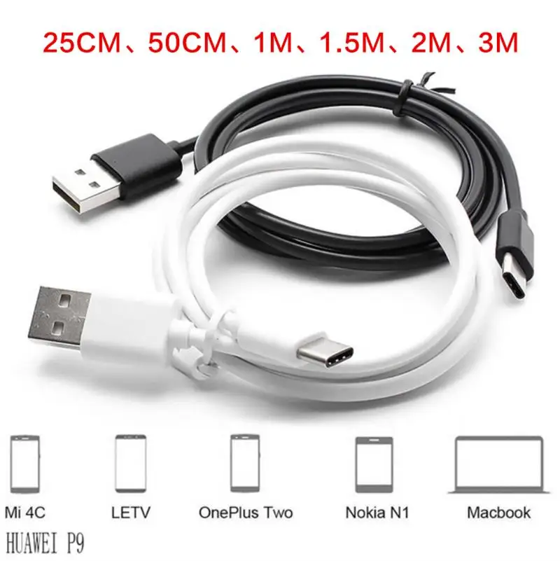 25 см 50 1 2 м 3 черный белый круглый USB type C кабель 5 контактов 8 освещение