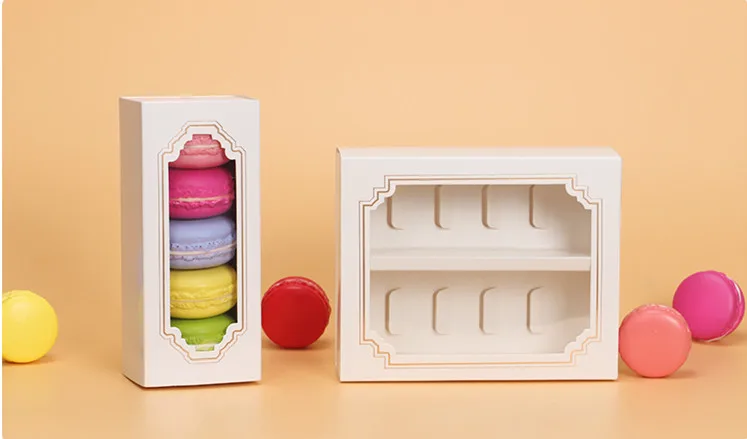 

20pcs White box with transparent window dessert macarons pastry packaging Macaron boxe candy box