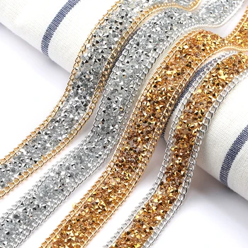 

19.5mm Rhinestone Trim+Chain banding 1 yard/lot,DIY Resin Trim Bag Sandal decoration accessories, gemstone silver trimming