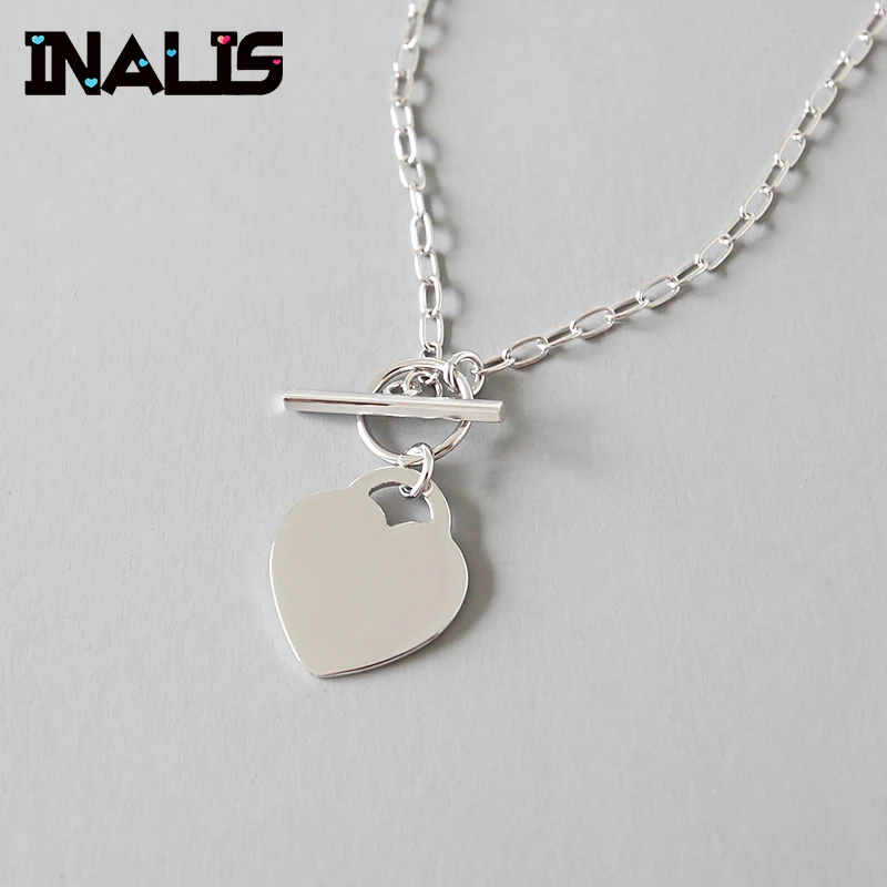 

INALIS Punk Design 925 Sterling Silver Heart Shape Pendant Link Chain Necklace for Women Wedding Party Fine Jewelry Collar
