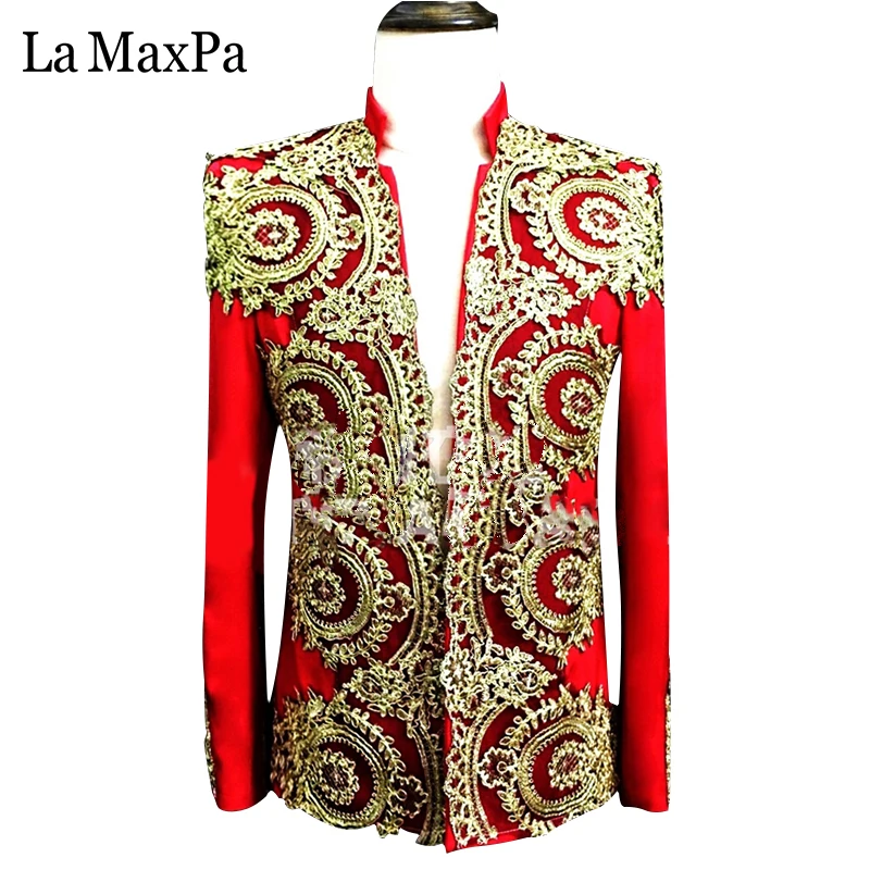 

La MaxPa 2017 new style male singer DJ stage costume Club bar hosted in the New Year embroidery performance suit costumes yy05