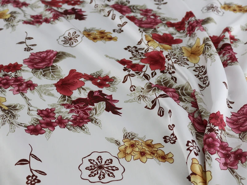 Цветы атласная ткань с принтом мягкий полиэстер Шармез винтажная ткань