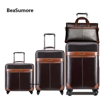 

BeaSumore Men Business Rolling Luggage Set Spinner 24 inch Retro Wheel Suitcases 20 inch Cabin Trolley password Travel Bag