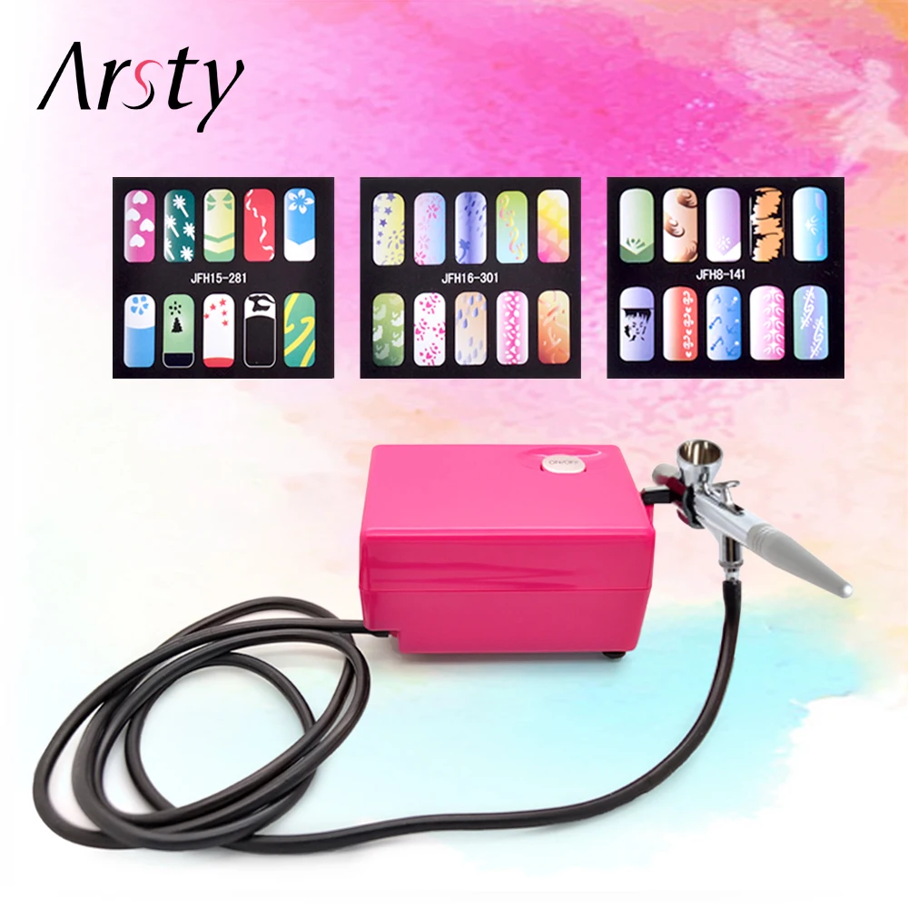 

ARSTY Dual-action Airbrush Kit Pen Makeup Spray Gun for Nail Body Paint Art Drawing with Air Compressor+3 stencils as a gift