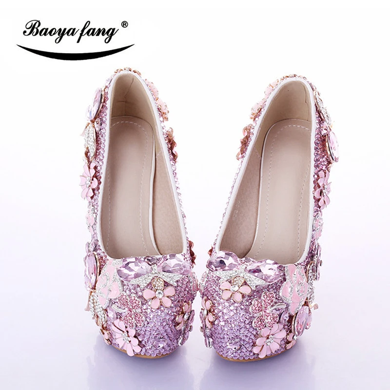 Rosa Baoyafang Ankle Shoe Shoe Luxus Frau Strap Pink Hochzeit Frauen Weibliche white 12cm Party Hohe pink 14cm Kleid Pumpen Shoe Schuhe Blume Kristall Plattform 151rnWx