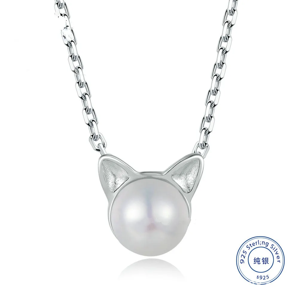 

925 Silver Explosion Jewelry Individual Handmade Japanese and Korean Pearl Cat Ear Necklace