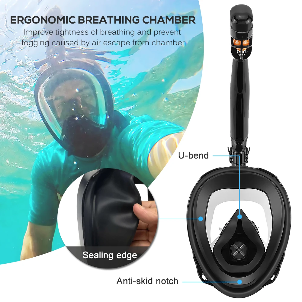 Профессиональная маска для подводного плавания с защитой от тумана, вращающаяся на 360 ° маска для подводного плавания со съемным