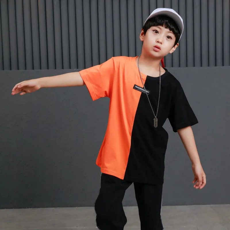 

Children Hip Hop Clothing Clothes Color Block Casual T shirts Tops for Girls Boys Jazz Dance Costume Ballroom Dancing Streetwear