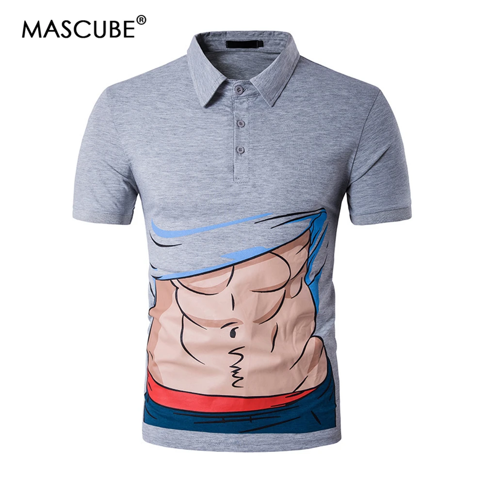 MASCUBE Casual Men Polo Shirt Funny Muscle Printed Short Sleeve Men's