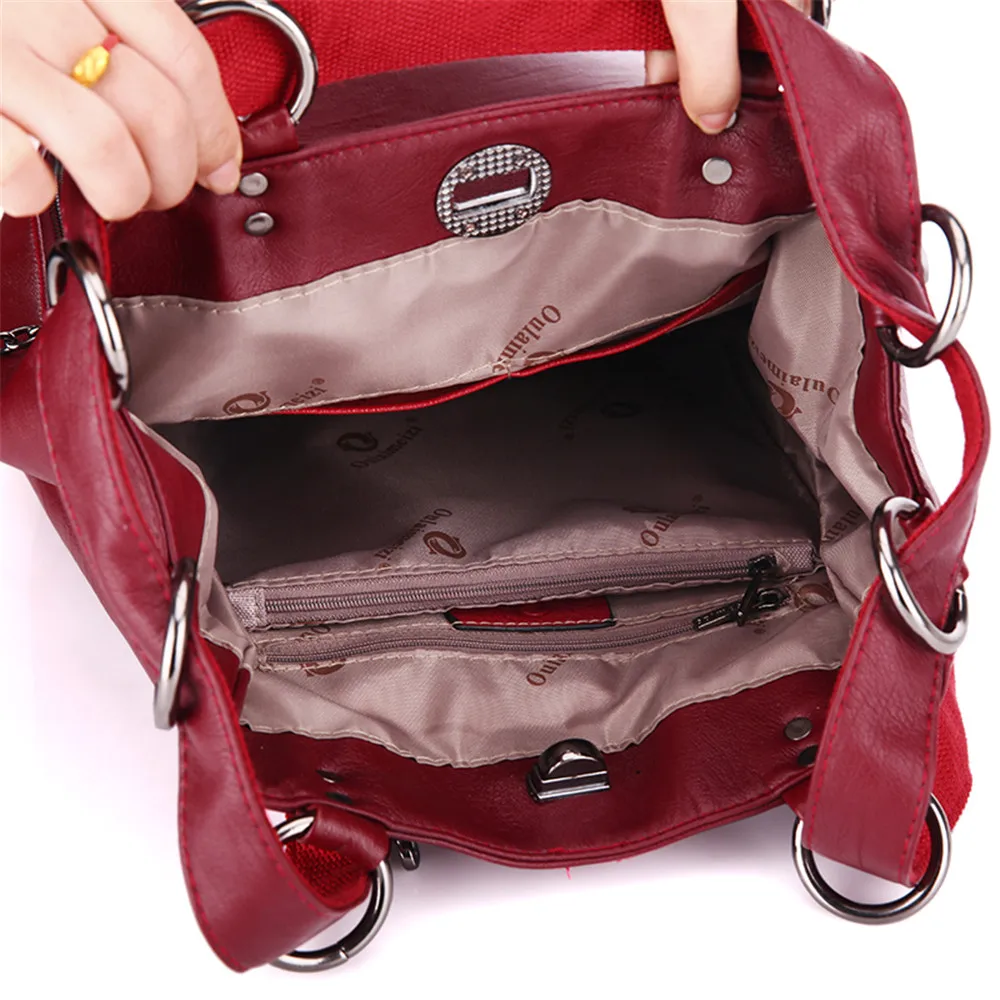 Nueva moda mujeres multifunción Mochila PU Cuero Negro Mochila de gran capacidad de viaje bolsa mujer Mochila hombro bolso Mochila Nueva moda mujeres multifunción Mochila PU Cuero Negro Mochila de gran capacidad de viaje bolsa mujer Mochila hombro bolso Mochila