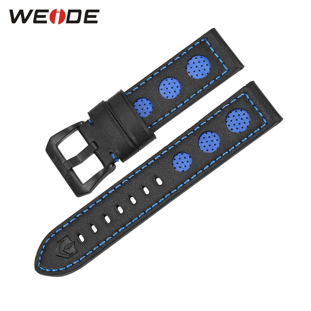 

Brand WEIDE Casual Leather Watchband 22mm Watch Band Blue Color Stainless Steel Buckle Men Fashion Genuine Leather Watch Strap