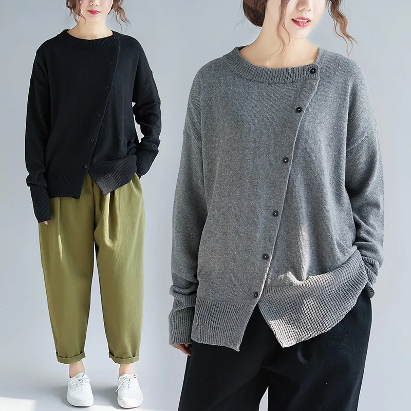 

Johnature Autumn New Solid Color O-Neck Long Sleeve Knitting Tops 2019Single-breasted Loose Casual Pullover Women Sweaters
