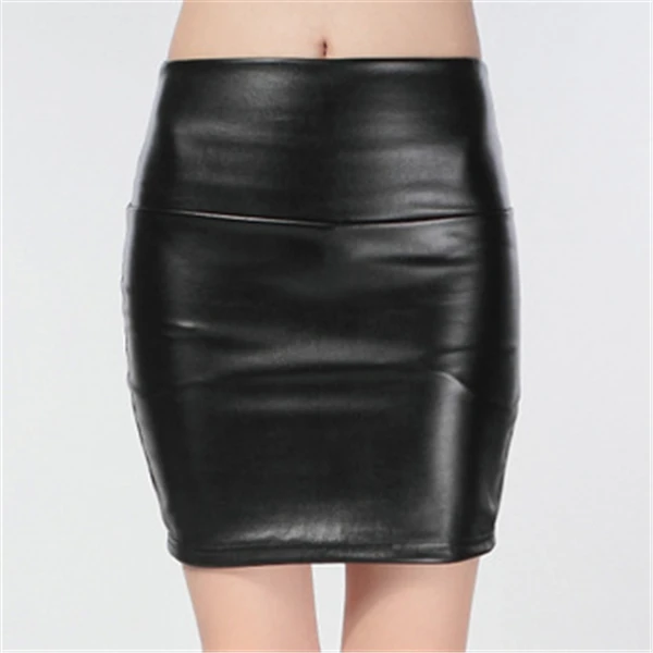 Зимние женские облегающие мини юбки из искусственной кожи, 14 цветов, сексуальная модная Клубная кожаная юбка-карандаш, однотонная Повседневная SMT-A019 с высокой талией - Цвет: Черный