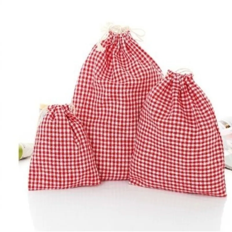 

1 pcs grid pattern 100% cotton dust bag travel clothes Storage bag portable organizer home Sundry kids toy storage bags