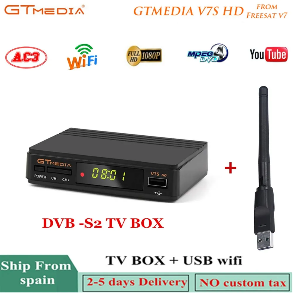 Gtmedia DVB-S2 спутниковый ТВ приемник V7S HD 1080 P с USB Поддержка wi-fi Youtube 1 год Европа Cccam 7 Клайн Freesat V7 ТВ коробка