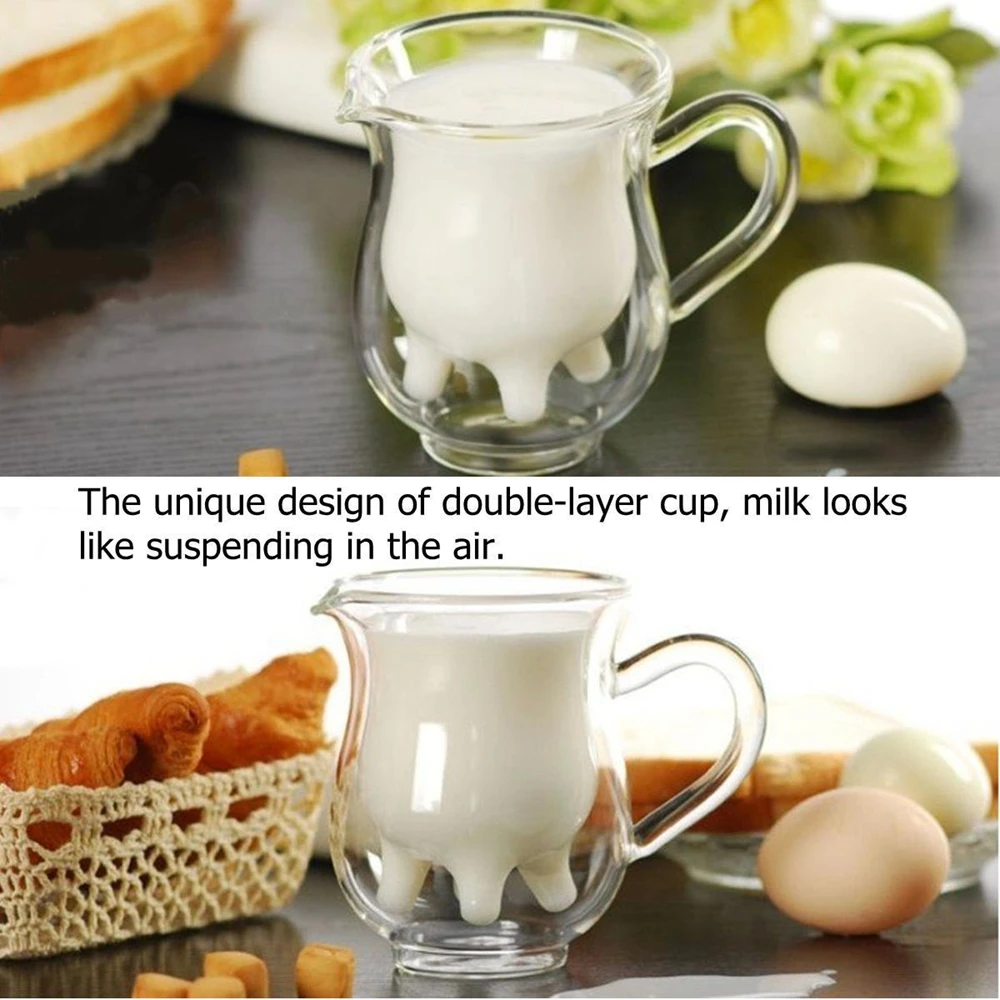 250Ml Creative Cow Double Layer Glass Creamer Cup Lovely Milk Jug Juice Tea Coffee Cup Clear Glass Mug Milk Frother Bottle Beer