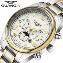 Мужские часы от роскошного бренда GUANQIN, мужские часы с полностью стальным браслетом, водонепроницаемые светящиеся повседневные кварцевые спортивные мужские часы, наручные часы