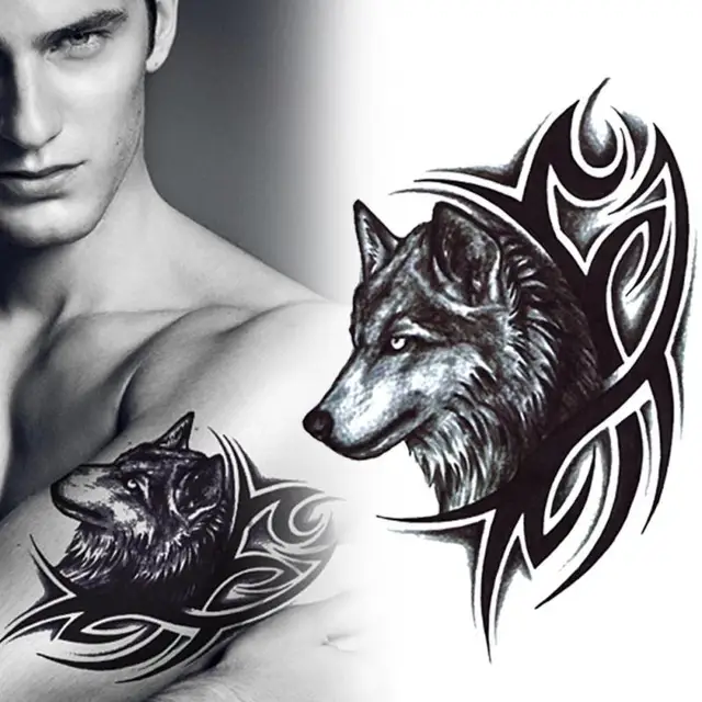 2 stucke wassertransfer wolf tattoos aufkleber wasserdicht temporare 2 stucke wassertransfer wolf tattoos aufkleber wasserdicht temporare tatowierung manner frauen arm korper wolf art design