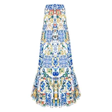 Высокое качество, новая мода летняя длинная юбка женские элегантные синий и белый фарфор печати богемный повседневное макси юбка