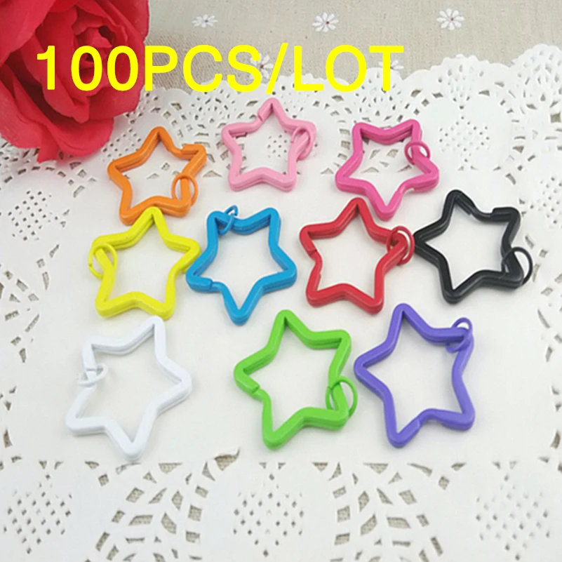 

Tanduzi Wholesale 100PCS Kawaii Color Painted Key Ring Metal DIY Accessory Split Key Rings Star Shaped Keychain 35MM Decoden