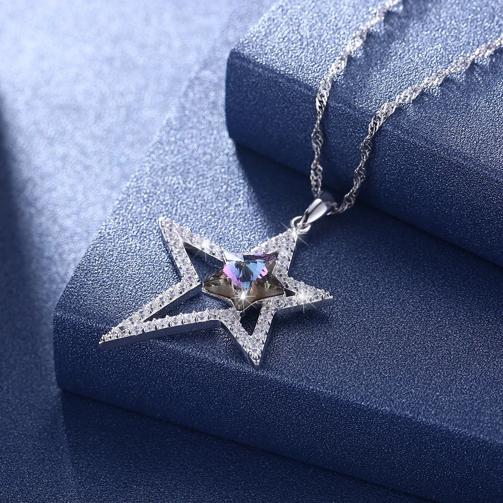 LEKANI ожерелье из стерлингового серебра 925 пробы с кристаллами от Swarovski романтическая фиолетовая кристаллическая звезда Zicon ожерелье