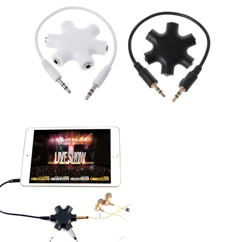 

OOTDTY 3.5mm Audio Splitter Hexagon 1 Male To 5 Female Headphone Earphone Share Distributor