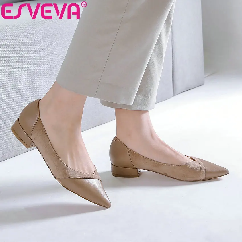 

ESVEVA 2019 Women Pumps Slip on Patchwork Square Low Heels Sandals Elegant Shallow Spring Autumn Pointed Toe Women Shoes 34-39