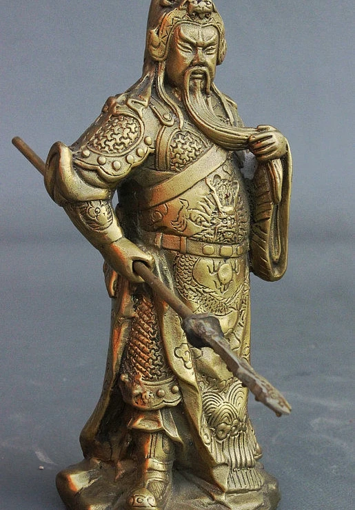 7 китайская латунь три царства Guan Gong Yu God Warrior Ares Меч Дракона Статуя | Дом и сад
