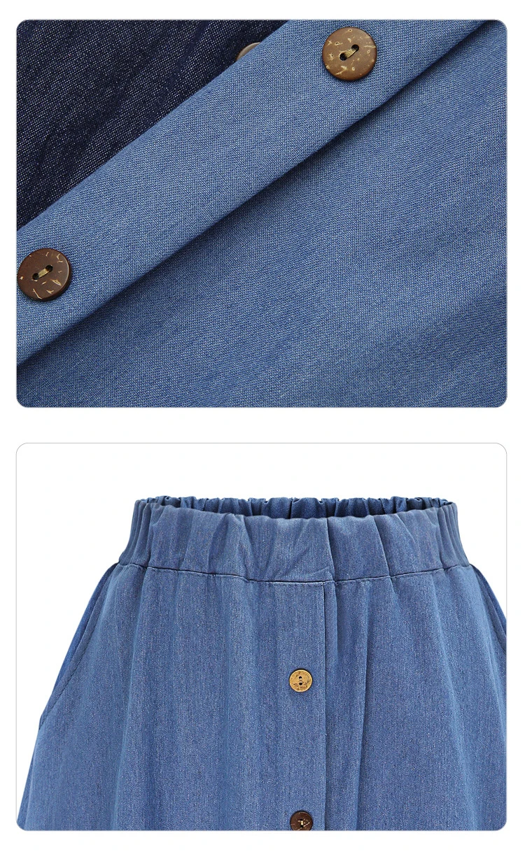 Женские джинсовые трапециевидные Юбки миди с эластичным поясом, повседневные юбки для студентов, одежда для колледжа, плиссированные юбки-зонтики