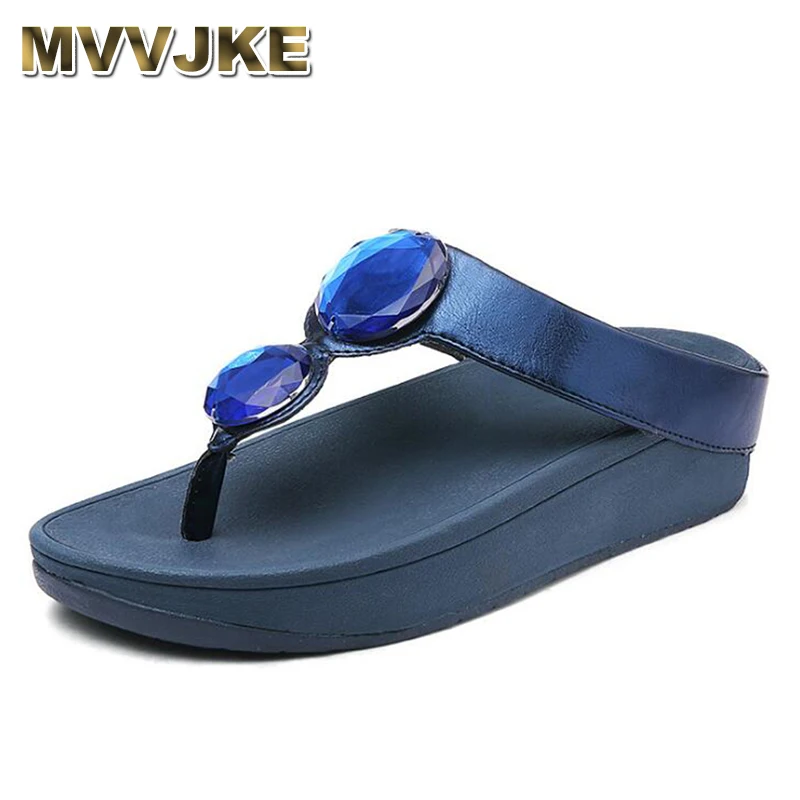 

MVVJKE Summer rhinestone wedge heel thick bottom beach women's slippers Non-slip platform shoes Casual woman sandals