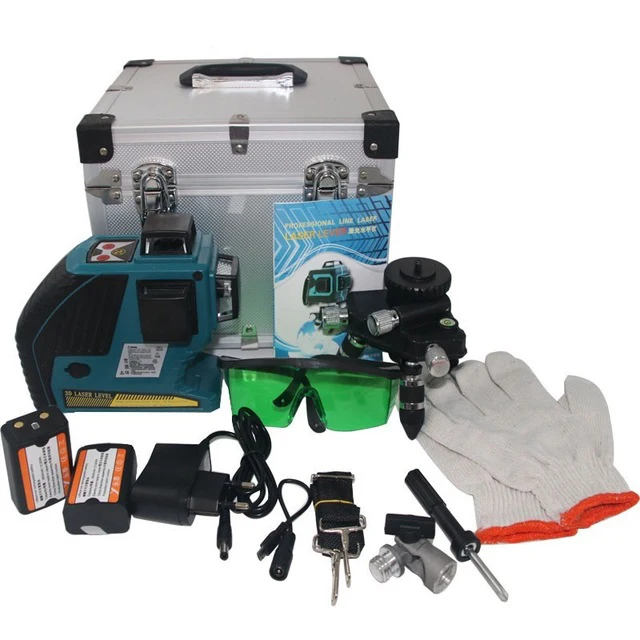 

3D Professional Laser level Super Powerful 360 Self-leveling Cross Line 12 Lines Green Beam Tilt&Outdoor Mode Two Lithium Batter