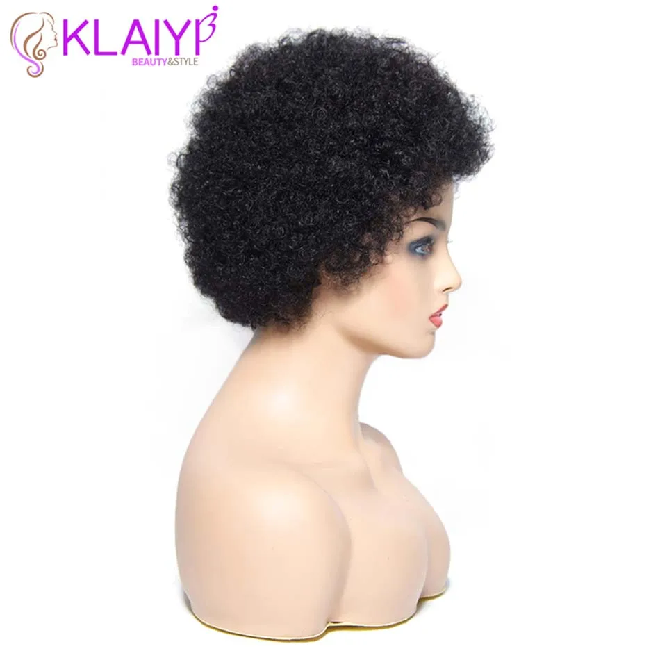 Klaiyi волосы афро кудрявые вьющиеся волосы парик 6 дюймов короткие бразильские Remy человеческие волосы парики натуральный цвет доступны